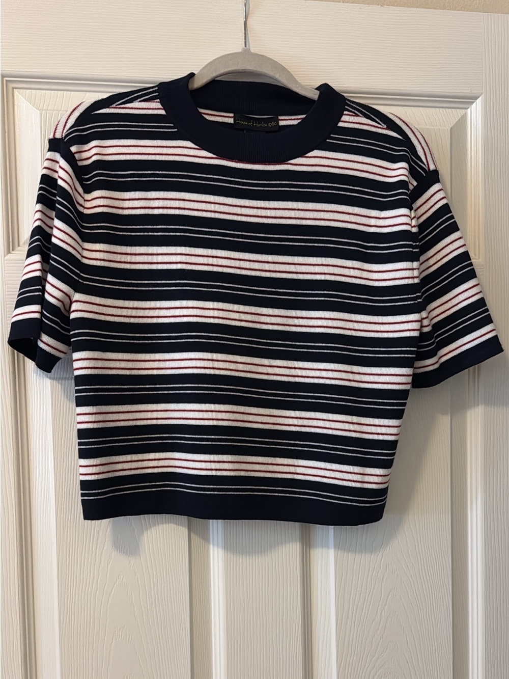 House of Harlow 1960 Striped Knit Top Navy White Red XS NWT